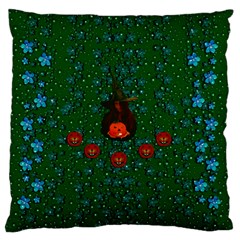 Halloween Pumkin Lady In The Rain Large Flano Cushion Case (one Side) by pepitasart