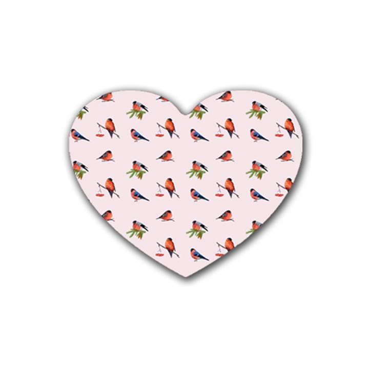 Bullfinches Sit On Branches Rubber Heart Coaster (4 pack)