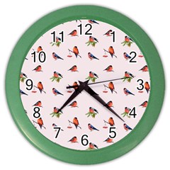 Bullfinches Sit On Branches Color Wall Clock by SychEva