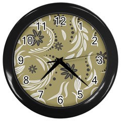 Folk Flowers Pattern Floral Surface Design Seamless Pattern Wall Clock (black) by Eskimos