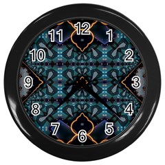 Blue Pattern Wall Clock (black) by Dazzleway