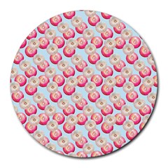 Pink And White Donuts On Blue Round Mousepads by SychEva