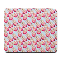 Pink And White Donuts On Blue Large Mousepads by SychEva