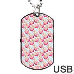 Pink And White Donuts On Blue Dog Tag Usb Flash (two Sides) by SychEva