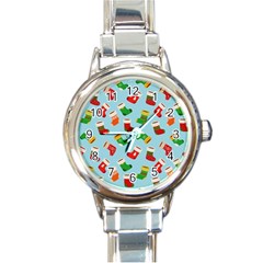 Christmas Socks Round Italian Charm Watch by SychEva