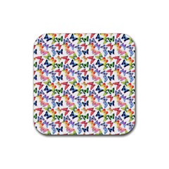 Multicolored Butterflies Rubber Coaster (Square)