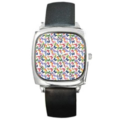 Multicolored Butterflies Square Metal Watch