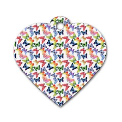 Multicolored Butterflies Dog Tag Heart (one Side) by SychEva