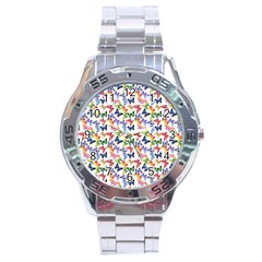 Multicolored Butterflies Stainless Steel Analogue Watch