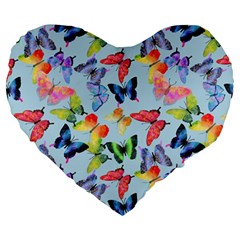 Watercolor Butterflies Large 19  Premium Heart Shape Cushions by SychEva