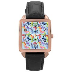 Watercolor Butterflies Rose Gold Leather Watch  by SychEva