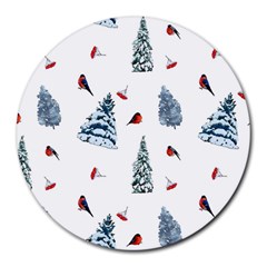 Christmas Trees And Bullfinches Round Mousepads by SychEva