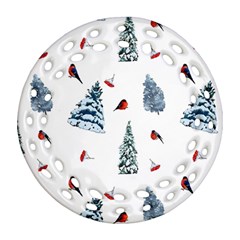 Christmas Trees And Bullfinches Round Filigree Ornament (two Sides)