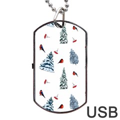 Christmas Trees And Bullfinches Dog Tag Usb Flash (one Side) by SychEva