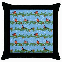 Bullfinches On Spruce Branches Throw Pillow Case (black) by SychEva