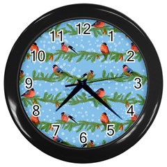 Bullfinches On Spruce Branches Wall Clock (black) by SychEva