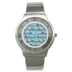 Bullfinches On Spruce Branches Stainless Steel Watch Front