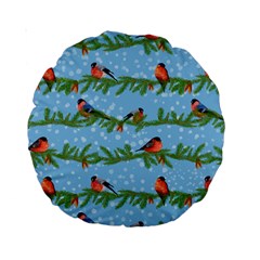 Bullfinches On Spruce Branches Standard 15  Premium Round Cushions by SychEva