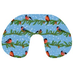 Bullfinches On Spruce Branches Travel Neck Pillow by SychEva