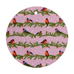 Bullfinches Sit On Branches On A Pink Background Round Ornament (two Sides) by SychEva