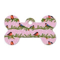 Bullfinches Sit On Branches On A Pink Background Dog Tag Bone (one Side) by SychEva