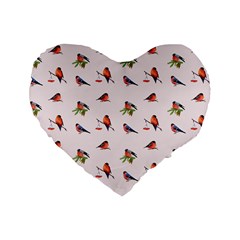 Bullfinches Sit On Branches Standard 16  Premium Heart Shape Cushions by SychEva