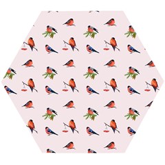 Bullfinches Sit On Branches Wooden Puzzle Hexagon by SychEva