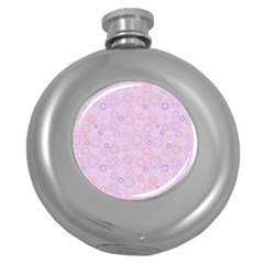 Multicolored Circles On A Pink Background Round Hip Flask (5 Oz) by SychEva