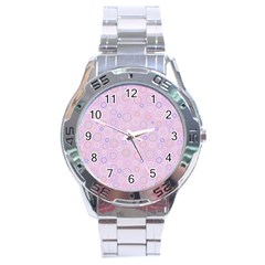 Multicolored Circles On A Pink Background Stainless Steel Analogue Watch by SychEva