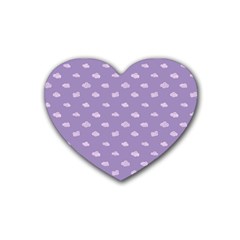 Pink Clouds On Purple Background Rubber Heart Coaster (4 Pack) by SychEva