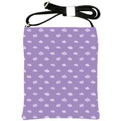 Pink Clouds On Purple Background Shoulder Sling Bag by SychEva
