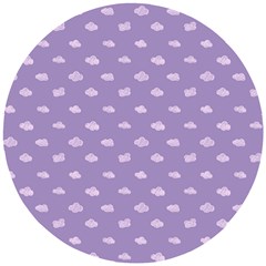 Pink Clouds On Purple Background Wooden Puzzle Round by SychEva