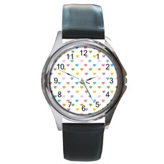 Small Multicolored Hearts Round Metal Watch by SychEva