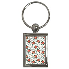 Large Christmas Poinsettias On White Key Chain (rectangle) by PodArtist