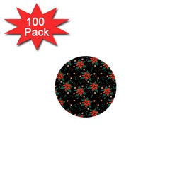 Large Christmas Poinsettias On Black 1  Mini Buttons (100 Pack)  by PodArtist