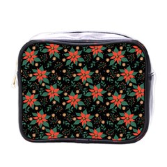 Large Christmas Poinsettias On Black Mini Toiletries Bag (one Side)