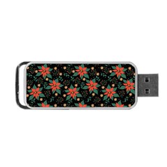 Large Christmas Poinsettias On Black Portable Usb Flash (one Side) by PodArtist