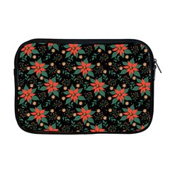 Large Christmas Poinsettias On Black Apple Macbook Pro 17  Zipper Case by PodArtist