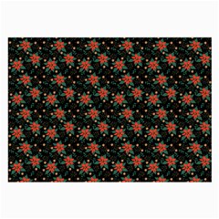 Medium Red Christmas Poinsettias on Black Large Glasses Cloth