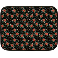 Medium Red Christmas Poinsettias On Black Fleece Blanket (mini) by PodArtist