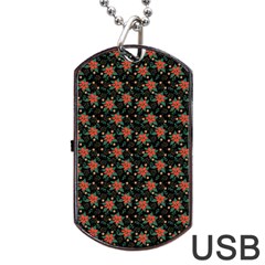 Medium Red Christmas Poinsettias On Black Dog Tag Usb Flash (two Sides) by PodArtist