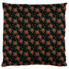 Medium Red Christmas Poinsettias on Black Large Flano Cushion Case (Two Sides)