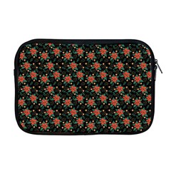 Medium Red Christmas Poinsettias On Black Apple Macbook Pro 17  Zipper Case by PodArtist