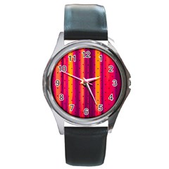 Warped Stripy Dots Round Metal Watch by essentialimage365