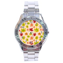 Bright Autumn Leaves Stainless Steel Analogue Watch by SychEva