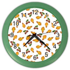 Oak Leaves And Acorns Color Wall Clock by SychEva