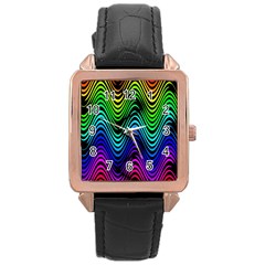 Abstract Rainbow Curves Pattern Rose Gold Leather Watch  by Casemiro