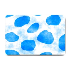 Cloudy Watercolor, Blue Cow Spots, Animal Fur Print Small Doormat  by Casemiro