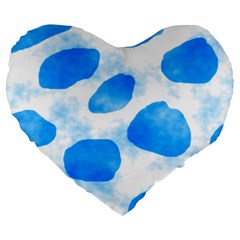 Cloudy Watercolor, Blue Cow Spots, Animal Fur Print Large 19  Premium Flano Heart Shape Cushions by Casemiro