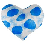 Cloudy watercolor, blue cow spots, animal fur print Large 19  Premium Flano Heart Shape Cushions Front